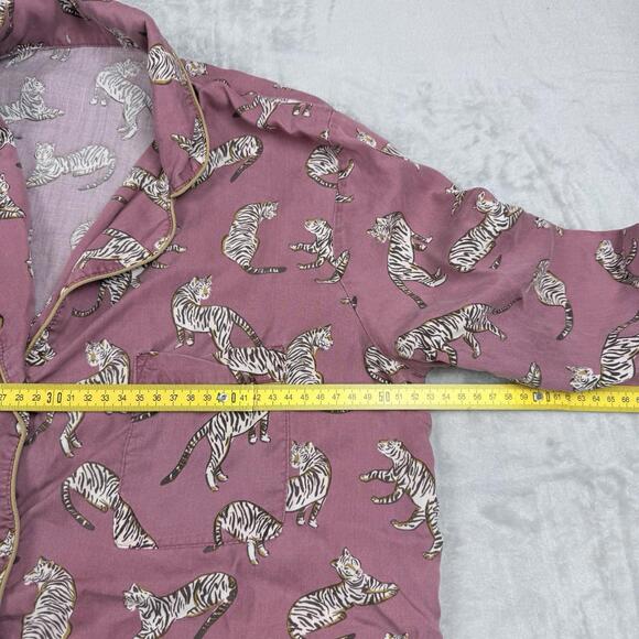 Indigo pink tiger pajama set long sleeve button Top pants 100% Viscose Size M - Picture 7 of 10